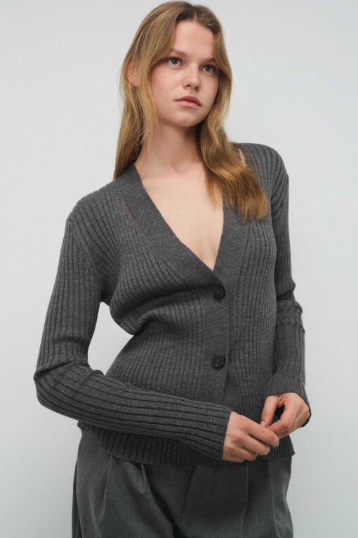 Anthracite Decollete Detailed Women's Cardigan 