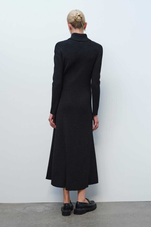 Anthracite Knitwear Dress with Turtleneck - 3