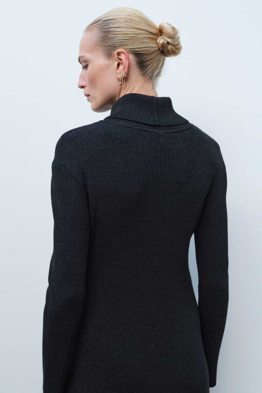 Anthracite Knitwear Dress with Turtleneck - 4