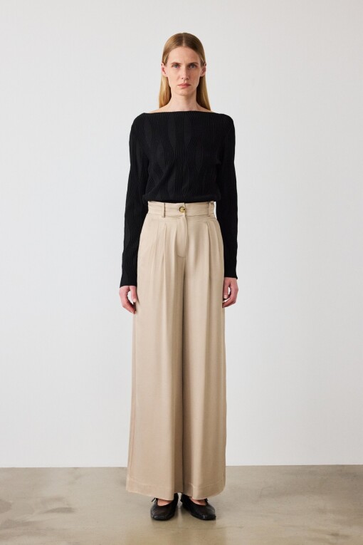 Beige Palazzo Wide-Leg Women's Pants 