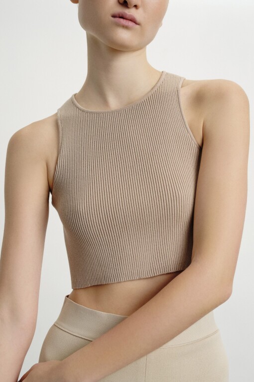 Beige Ribbed Crop Top 