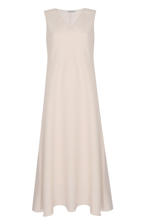 Beige V-Neck Sleeveless Long Dress 