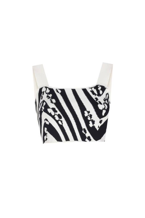 Black and White Patterned Crop Top - 4
