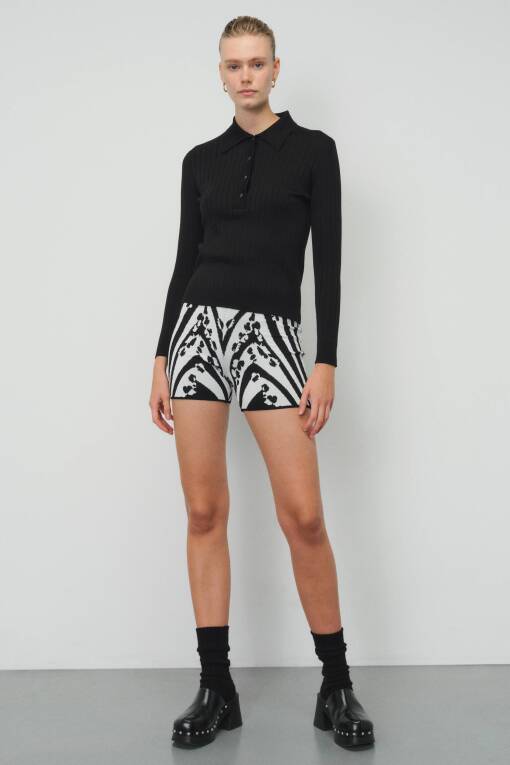 Black and White Patterned Shorts - 1