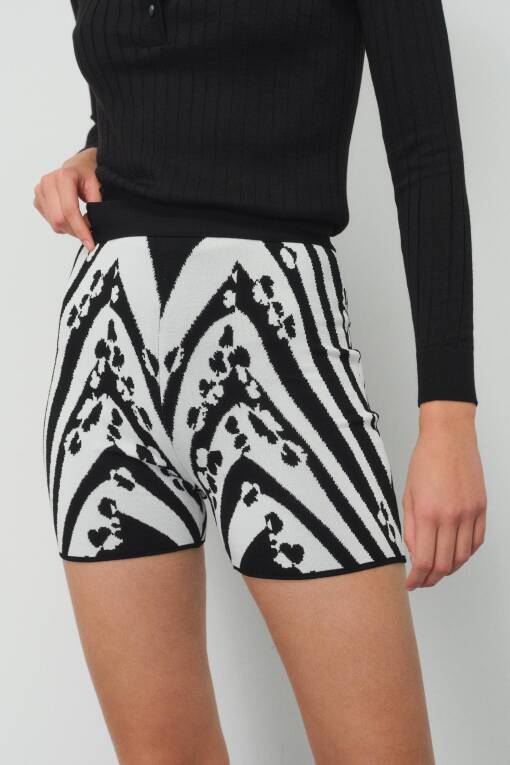 Black and White Patterned Shorts - 2