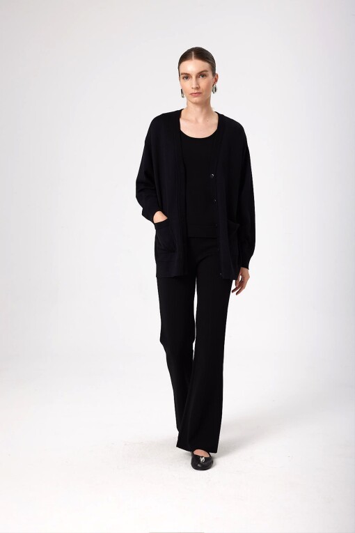 Black Buttoned Basic Women's Cardigan 