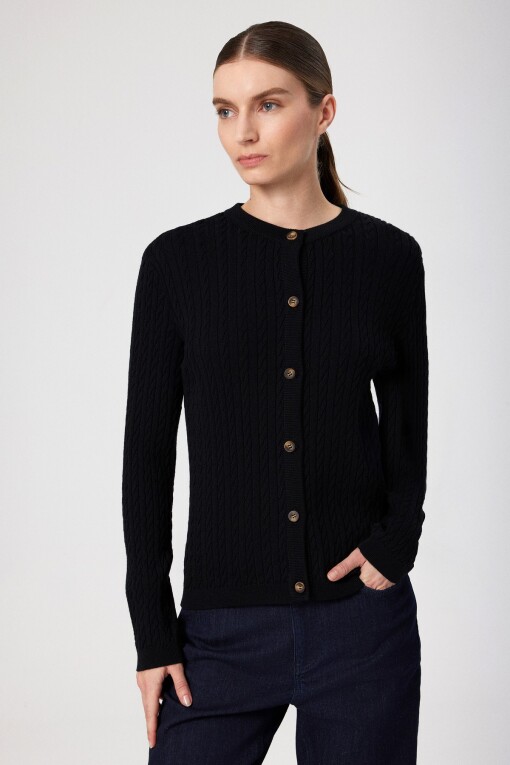 Black Cable Knit Buttoned Women's Cardigan 