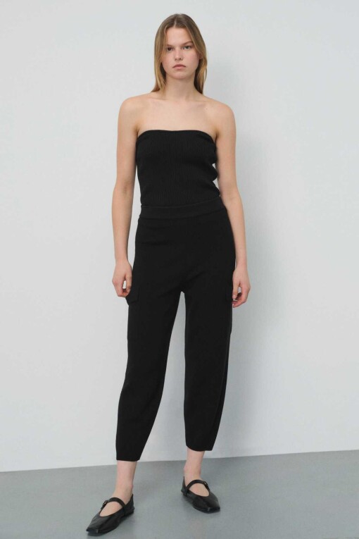 Black Cargo Tricot Trousers - 1