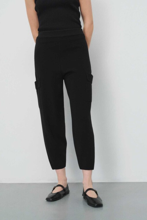 Black Cargo Tricot Trousers - 2