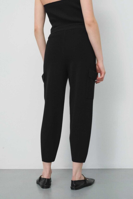 Black Cargo Tricot Trousers - 3