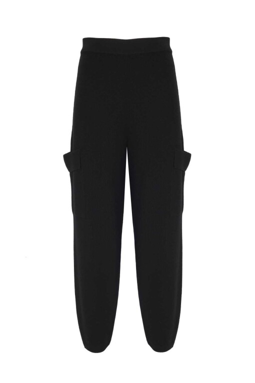 Black Cargo Tricot Trousers - 4