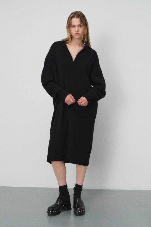 Black Comfortable Fit Knitwear Dress - 1