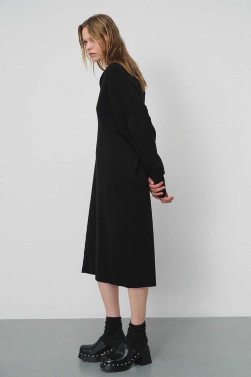 Black Comfortable Fit Knitwear Dress - 2