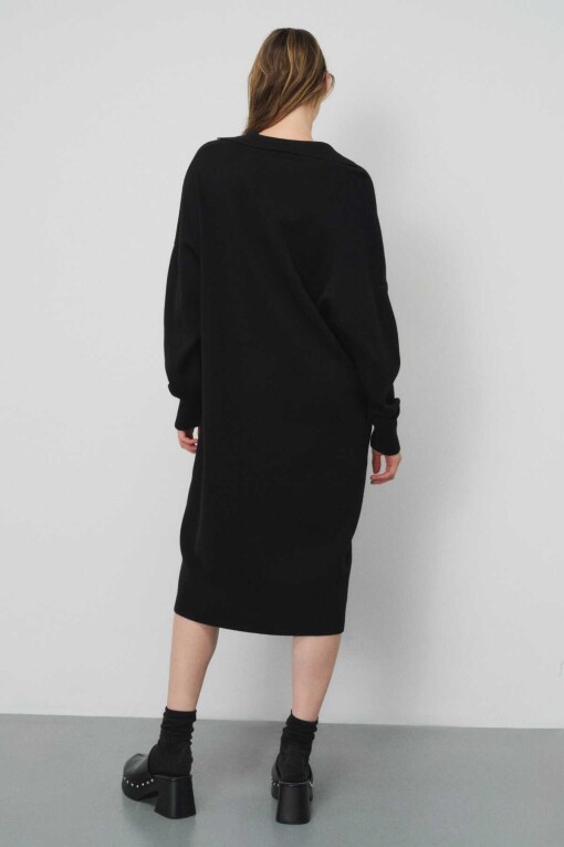 Black Comfortable Fit Knitwear Dress - 3