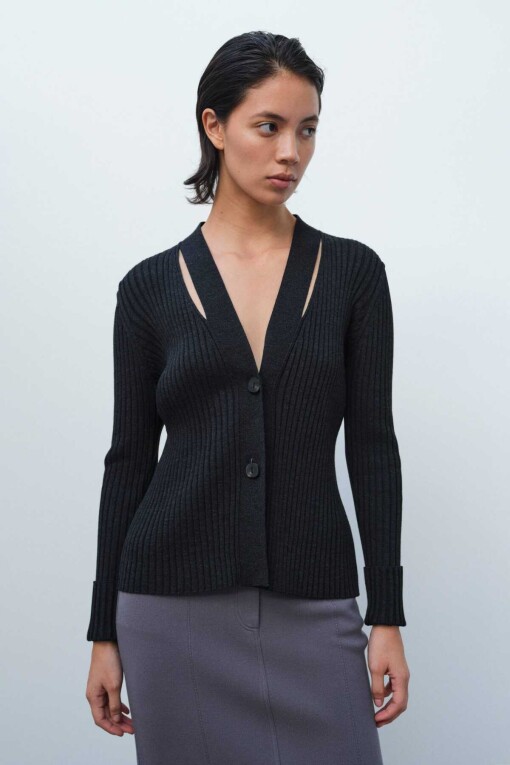 Black Decollete Detailed Women's Cardigan 