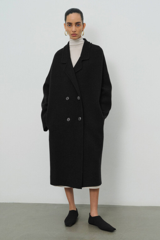 Black Cross-over Oversize Women's Coat 