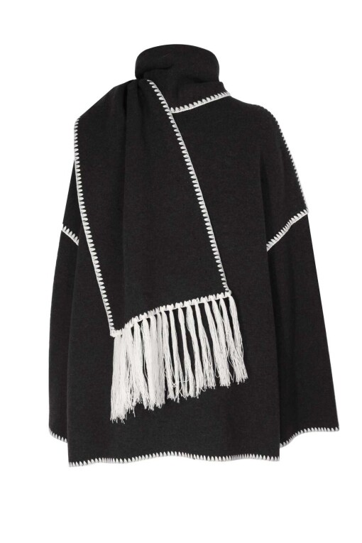 Black Knitwear Coat with Scarf - 4