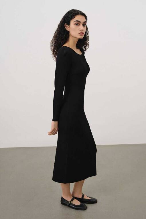 Black Knitwear Dress with Back Decollete - 2