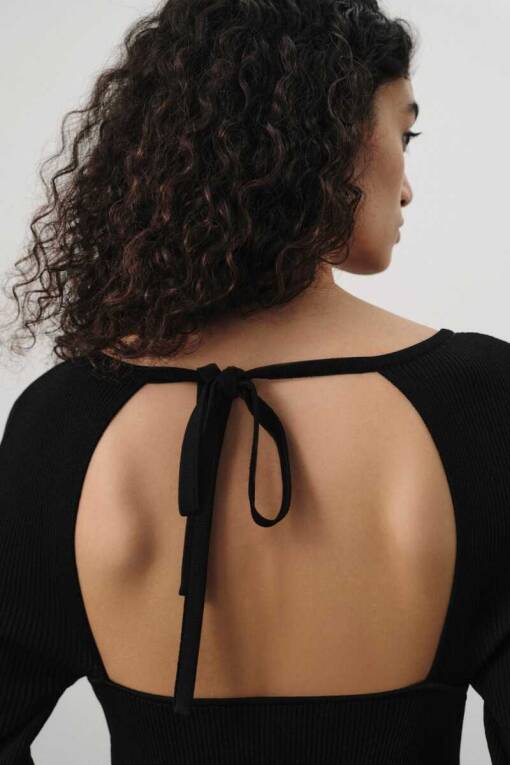 Black Knitwear Dress with Back Decollete - 4
