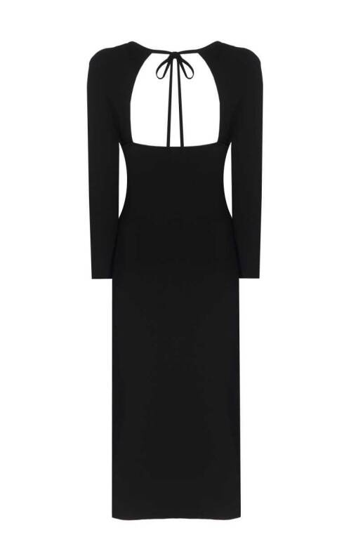 Black Knitwear Dress with Back Decollete - 6