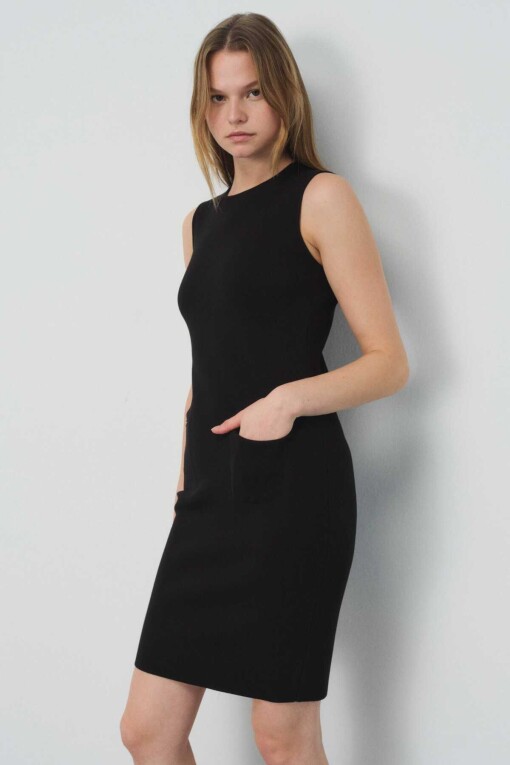 Black Knitwear Mini Dress - 1