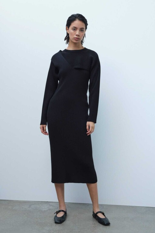 Black Long Knitwear Dress - 1