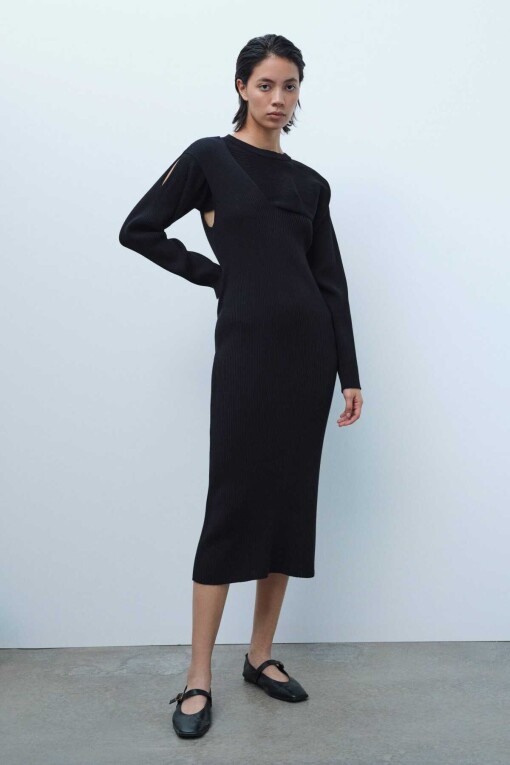 Black Long Knitwear Dress - 3