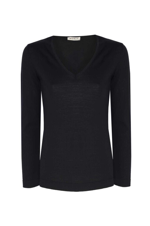 Black Long Sleeve V-Neck Sweater - 5