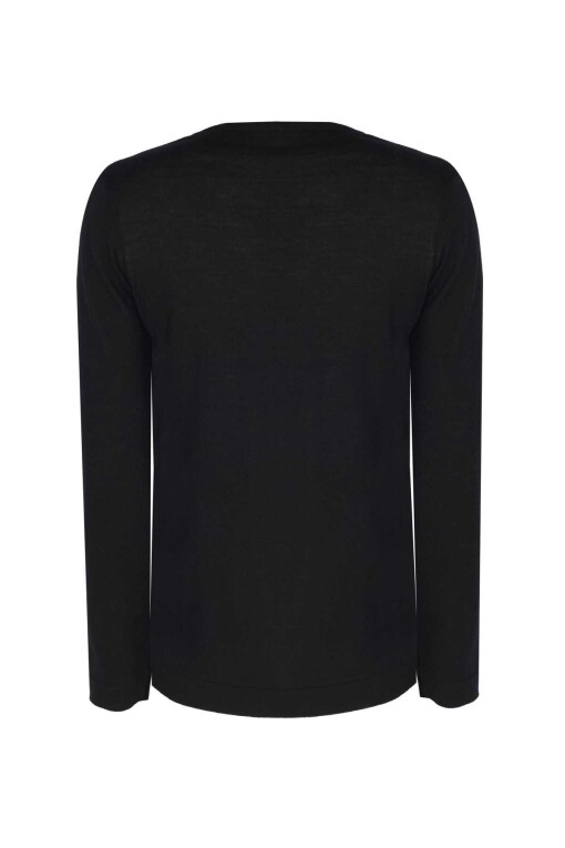 Black Long Sleeve V-Neck Sweater - 6