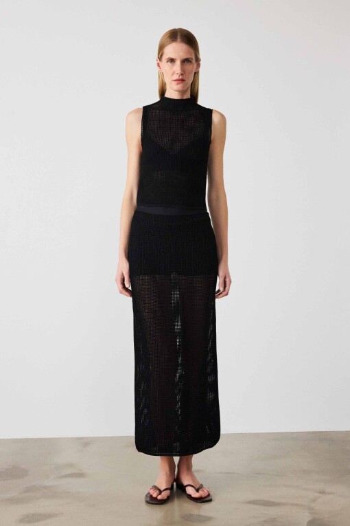 Black Mesh Long Skirt 