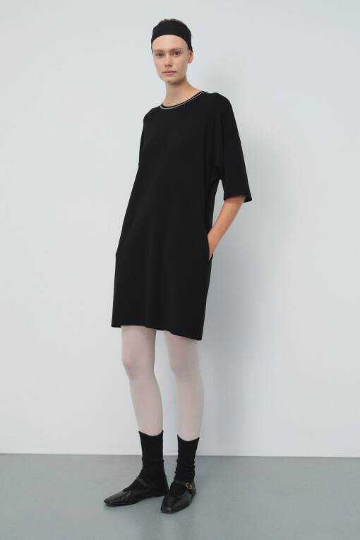 Black Mini Knitwear Dress - 1