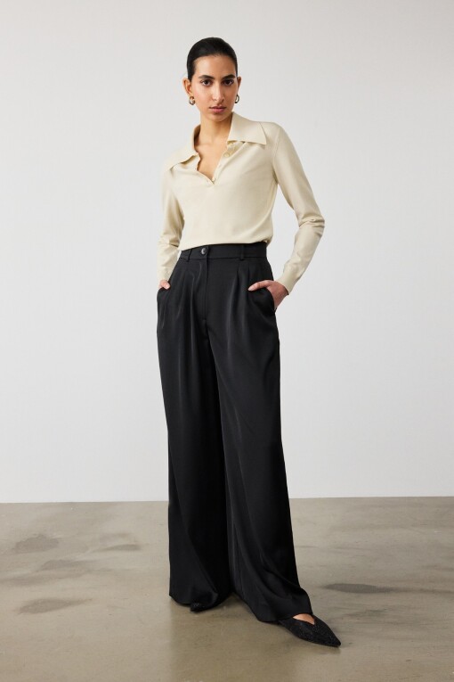 Black Pleated Palazzo Women's Pants 