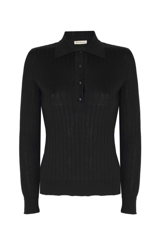 Black Polo Collar Sweater - 4