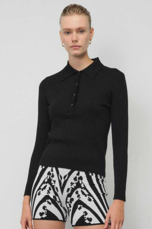 Black Polo Collar Sweater - 1