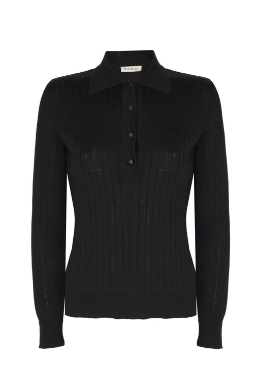 Black Polo Collar Sweater - 5