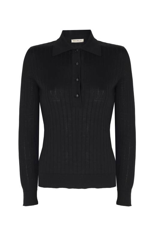Black Polo Collar Sweater - 4