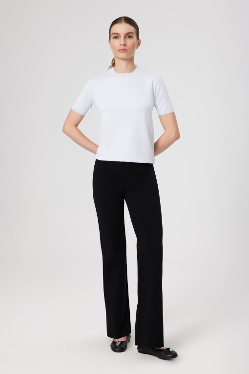 Black Ribbed High-Waisted Women's Pants 