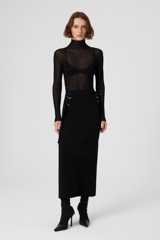 Black Transparent Turtleneck Blouse 