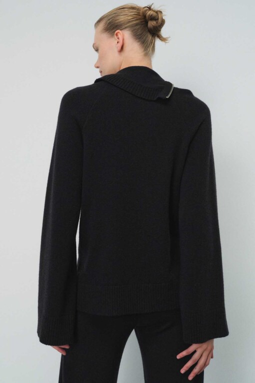 Black Shoulder Zippered Sweater - 2