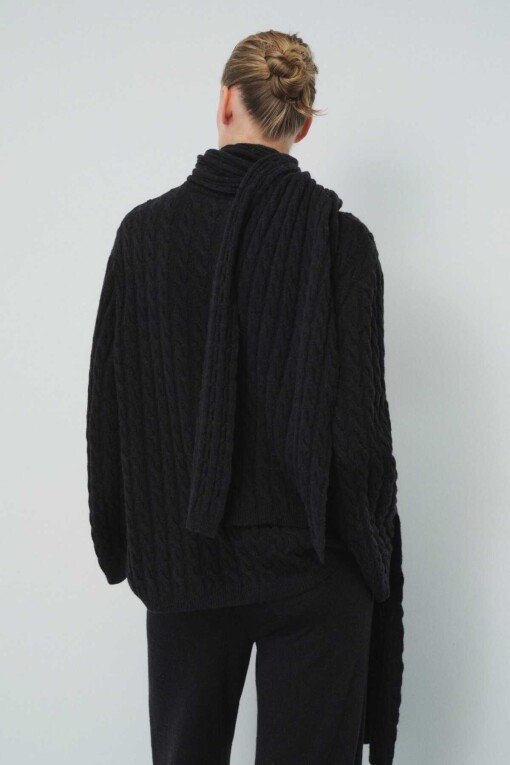 Black Sweater with Scarf - 4