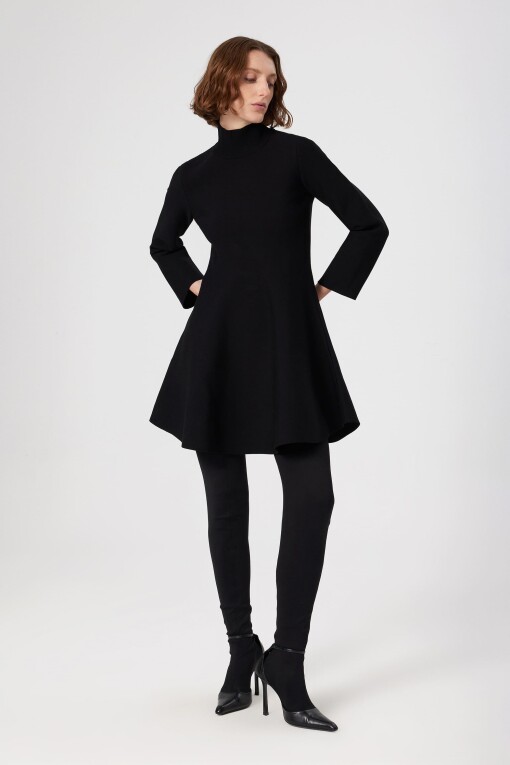 Black Turtleneck Mini Flared Dress 