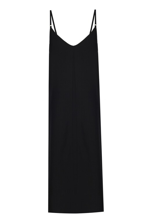 Black V Neck Thin Strap Long Dress 