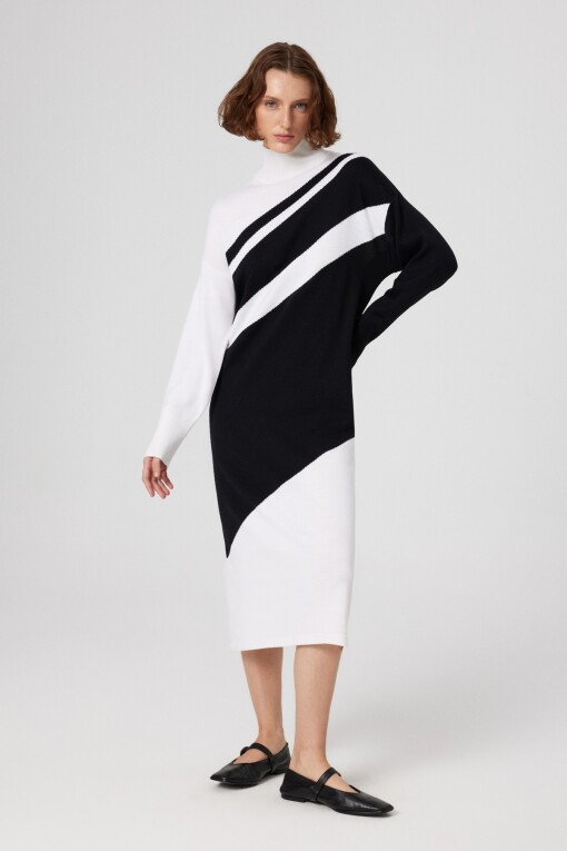 Black and White Turtleneck Midi Dress 