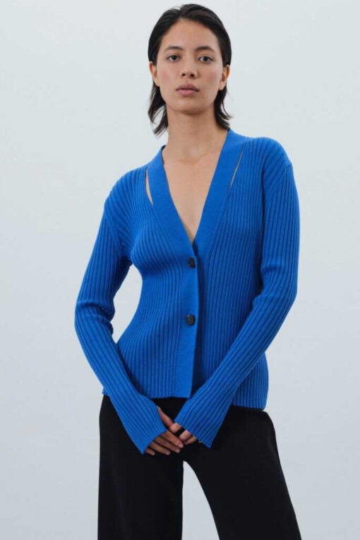 Blue Decollete Detailed Women's Cardigan 