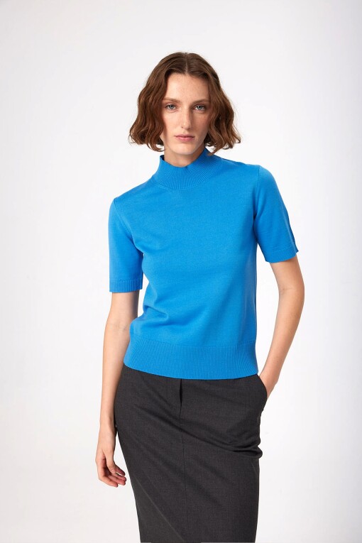 Blue Half Turtleneck Women's Sweater 