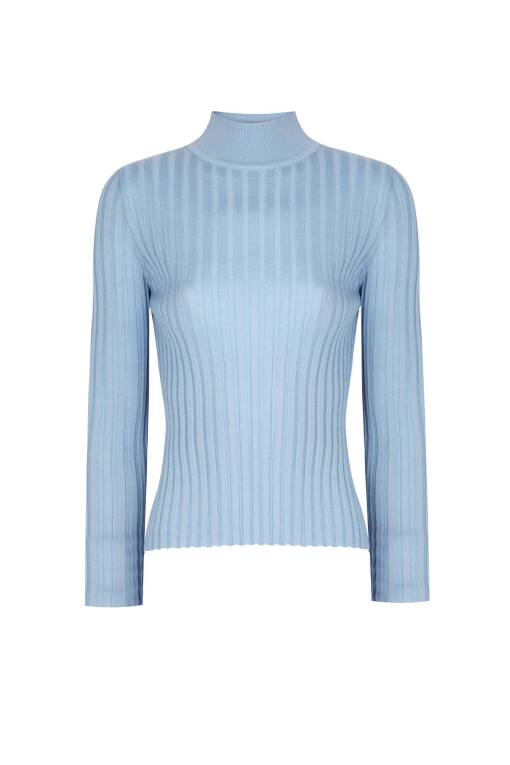 Blue Pullover with Half Turtleneck - 3