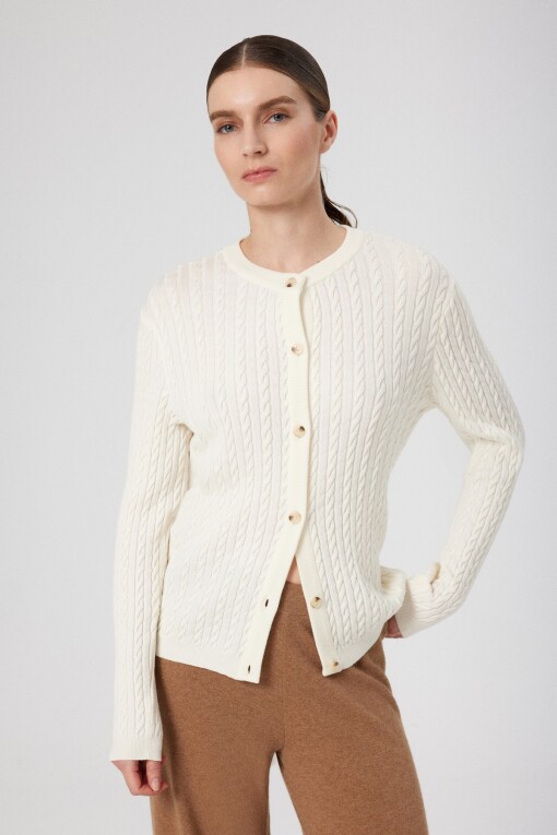 Bone Cable Knit Buttoned Women's Cardigan 