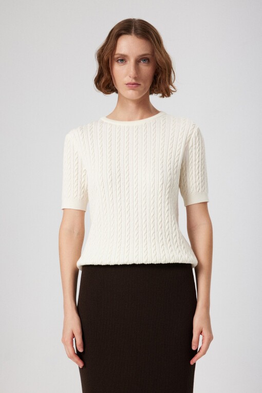 Bone Cable Knit Short Sleeve Women's Sweater 