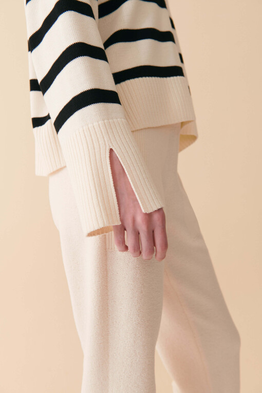 Bone Colour Striped Sweater - 4