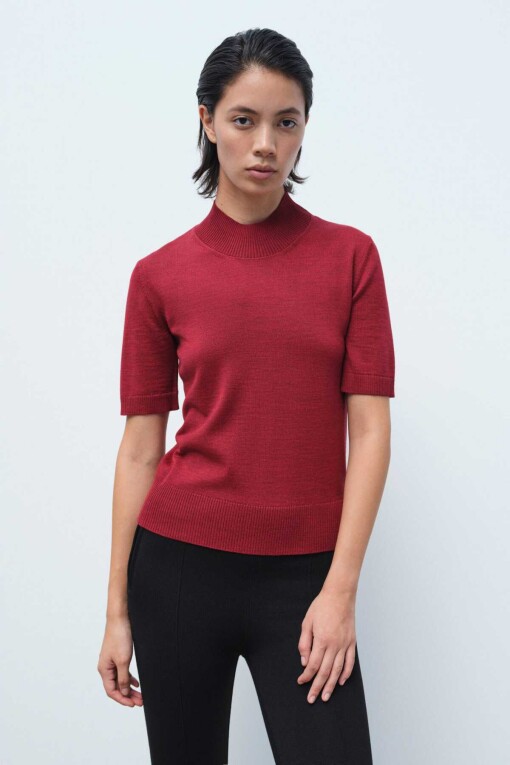 Burgundy Half Turtleneck Women's Sweater 